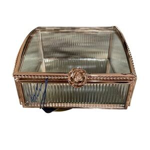 Rachel Rachel Roy Glass Jewelry Box Rose Gold Trim Decorative Organizer NWT